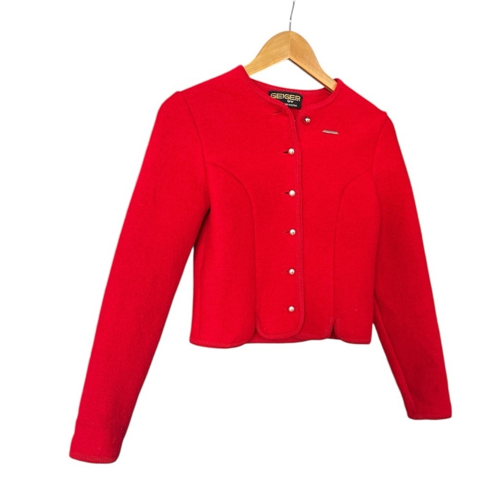 Vintage GEIGER TYROL Austrian Boiled Wool Buttoned Cardigan, (2/XS? with flaws)